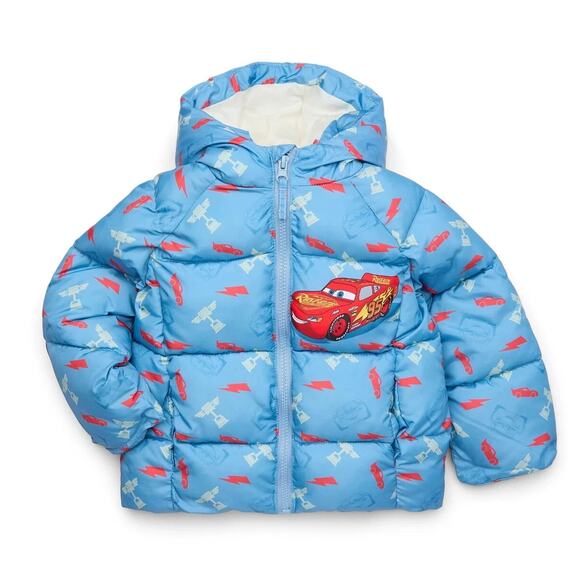 Disney Pixar Cars Lightning McQueen Blue Hooded Winter Coat Puffer Jacket Sz 3T - Picture 1 of 8